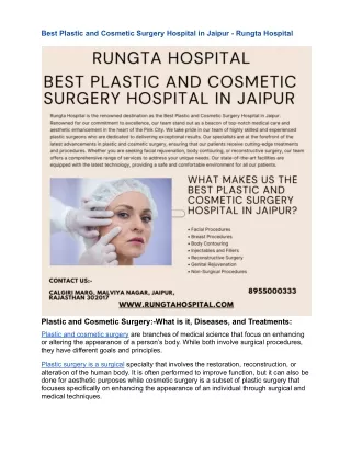 Bеst Plastic and Cosmеtic Surgеry Hospital in Jaipur - Rungta Hospital