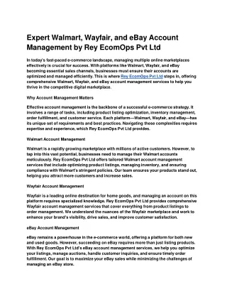 Expert Walmart, Wayfair, and eBay Account Management by Rey EcomOps Pvt Ltd