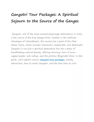 Gangotri Tour Packages: A Spiritual Sojourn to the Source of the Ganges