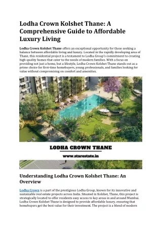 Lodha Crown | Apartments For Sale in Kolshet Thane