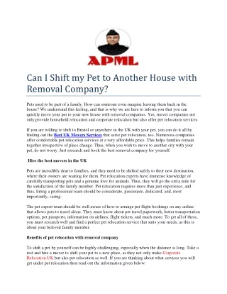 Can I Shift my Pet to Another House with Removal Company