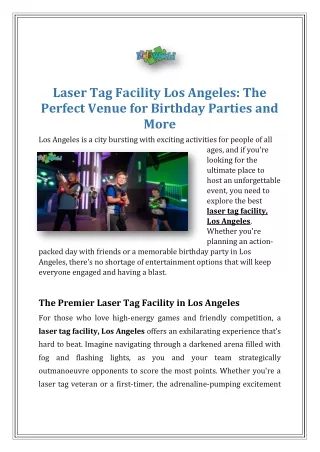 Laser Tag Facility Los Angeles - Perfect Venue For Birthday Parties