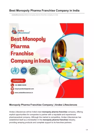 Best Monopoly Pharma Franchise Company in India