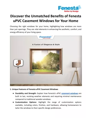 Discover the Unmatched Benefits of Fenesta uPVC Casement Windows for Your Home