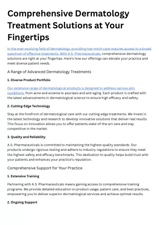 Comprehensive Dermatology Treatment Solutions at Your Fingertips