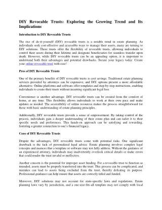 DIY Revocable Trusts Exploring the Growing Trend and Its Implications