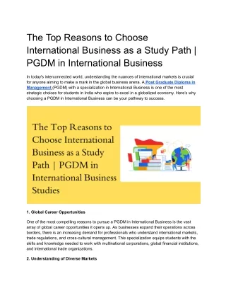 The Top Reasons to Choose International Business as a Study Path _ PGDM in International Business Studies