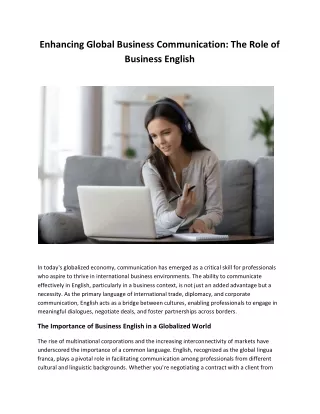 Enhancing Global Business Communication: The Role of Business English