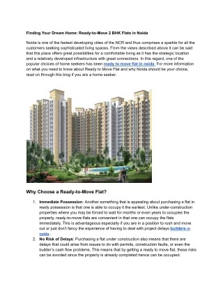 Finding Your Dream Home: Ready-to-Move 2 BHK Flats in Noida