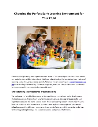 Choosing the Perfect Early Learning Environment for Your Child