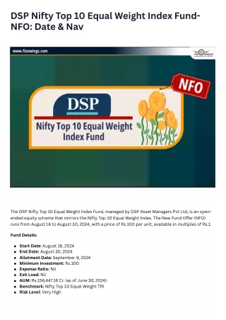 DSP Nifty Top 10 Equal Weight Index Fund- NFO Review & Nav