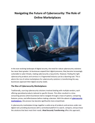 Navigating the Future of Cybersecurity: The Role of Online Marketplaces