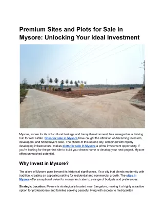 Premium Sites and Plots for Sale in Mysore_ Unlocking Your Ideal Investment