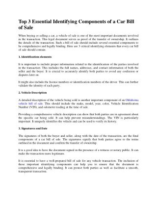 Top 3 Essential Identifying Components of a Car Bill of Sale