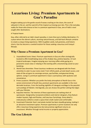 Luxurious Living: Premium Apartments in Goa’s Paradise
