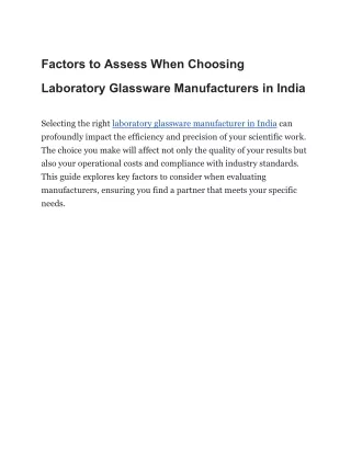 Factors to Assess When Choosing Laboratory Glassware Manufacturers in India