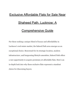 Exclusive Affordable Flats for Sale Near Shaheed Path, Lucknow_ A Comprehensive Guide