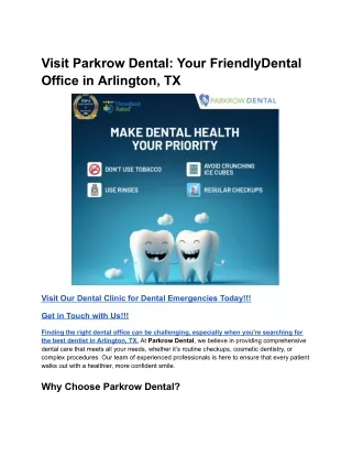 Visit Parkrow Dental_ Your FriendlyDental Office in Arlington, TX