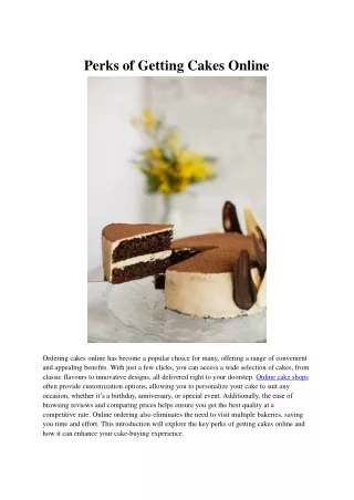 Perks of Getting Cakes Online