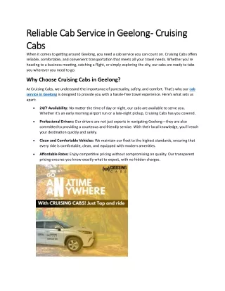 Reliable Cab Service in Geelong - Cruising Cabs