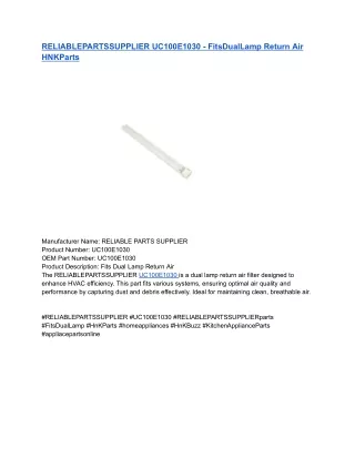 RELIABLEPARTSSUPPLIER UC100E1030 - FitsDualLamp Return Air HNKParts