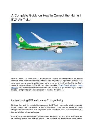 How to Correct the Name in EVA Air Ticket: A Complete Guide