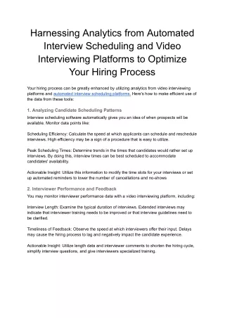Harnessing Analytics from Automated Interview Scheduling and Video Interviewing Platforms to Optimize Your Hiring Proces