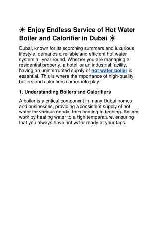 ☀️ Enjoy Endless Service of Hot Water Boiler and Calorifier in Dubai ☀️