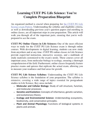 Learning CUET PG Life Science: You’re Complete Preparation Blueprint