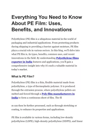 Everything You Need to Know About PE Film