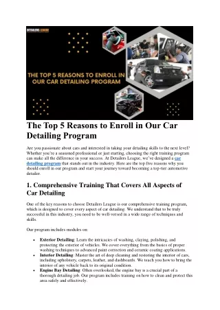 The Top 5 Reasons to Enroll in Our Car Detailing Program