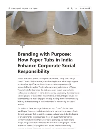 Branding with Purpose How Paper Tubs in India Enhance Corporate Social Responsibility