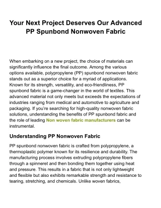 Exploring the Eco-Friendly Benefits of PP Spunbond Nonwoven Fabric