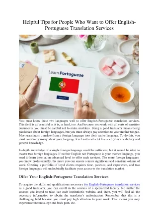 Helpful Tips for People Who Want to Offer English-Portuguese Translation Services