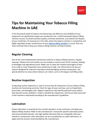 Tips for Maintaining Your Tobacco Filling Machine in UAE