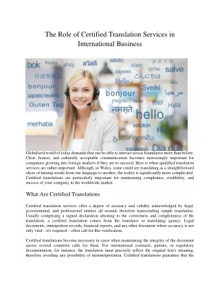 The Role of Certified Translation Services in International Business