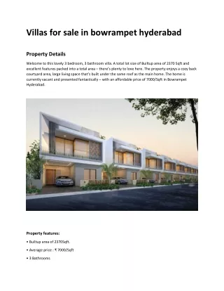 Villas for sale in bowrampet hyderabad