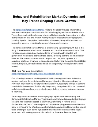 Behavioral Rehabilitation Market Projections: What to Expect from the Industry b