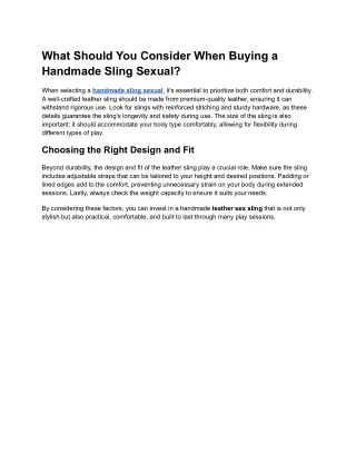 What Should You Consider When Buying a Handmade Sling Sexual