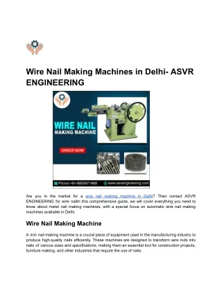 Wire Nail Making Machines in Delhi- ASVR ENGINEERING