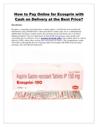 How to Pay Online for Ecosprin with Cash on Delivery at the Best Price