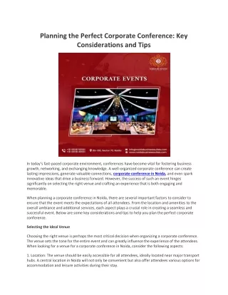 Planning the Perfect Corporate Conference: Key Considerations and Tips