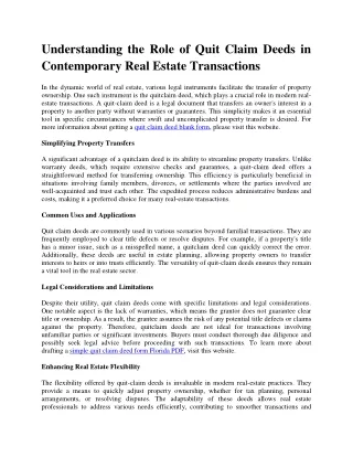 Understanding the Role of Quit Claim Deeds in Contemporary Real Estate Transacti