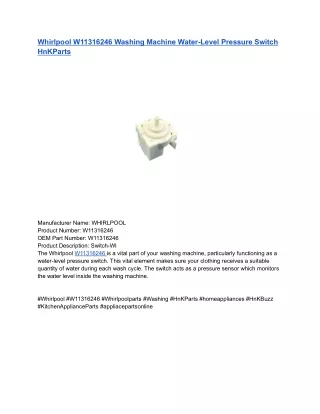 Whirlpool W11316246 Washing Machine Water-Level Pressure Switch HnKParts