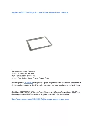 Frigidaire 240350702 Refrigerator Upper Crisper Drawer Cover HnKParts