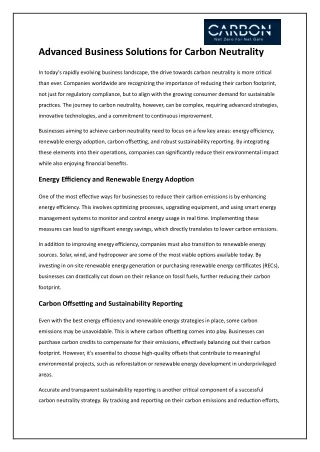 Advanced Business Solutions for Carbon Neutrality