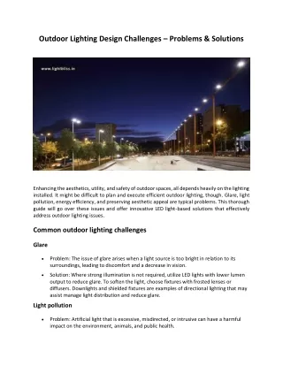 Outdoor Lighting Design Challenges – Problems & Solutions