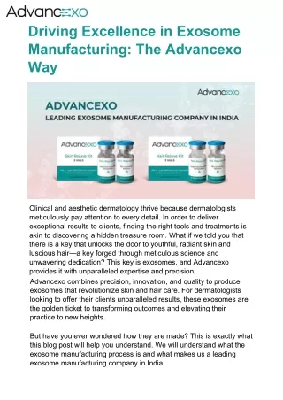 Driving Excellence in Exosome Manufacturing: The Advancexo Way