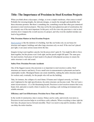 The Importance of Precision in Steel Erection Projects