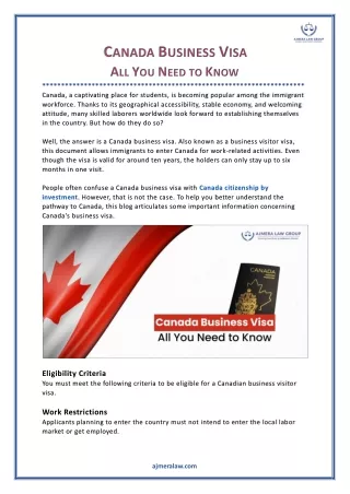 Canada Business Visa - All You Need to Know